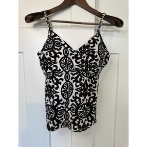 Land's End Women's Swim Top Tankini 10 DD Black & White Paisley